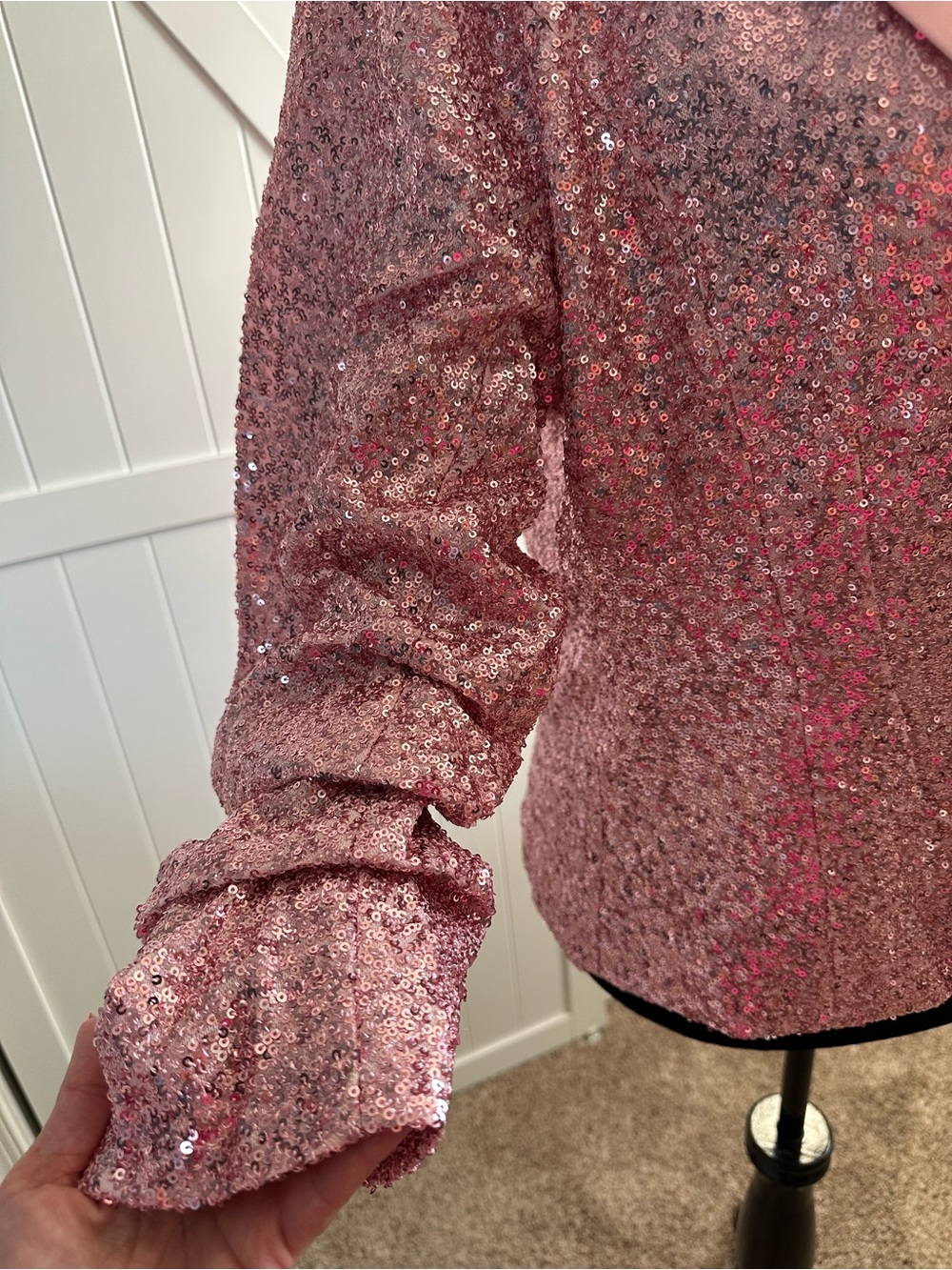 Boston Proper XL Pink Sequin Blazer Ruched Sleeve Party Jacket NWT - Picture 2 of 8